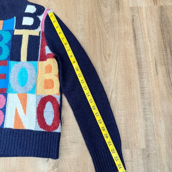 United Colors of Benetton 100% Wool Sweater Mock Neck Maximalist Colorful M - Picture 5 of 7